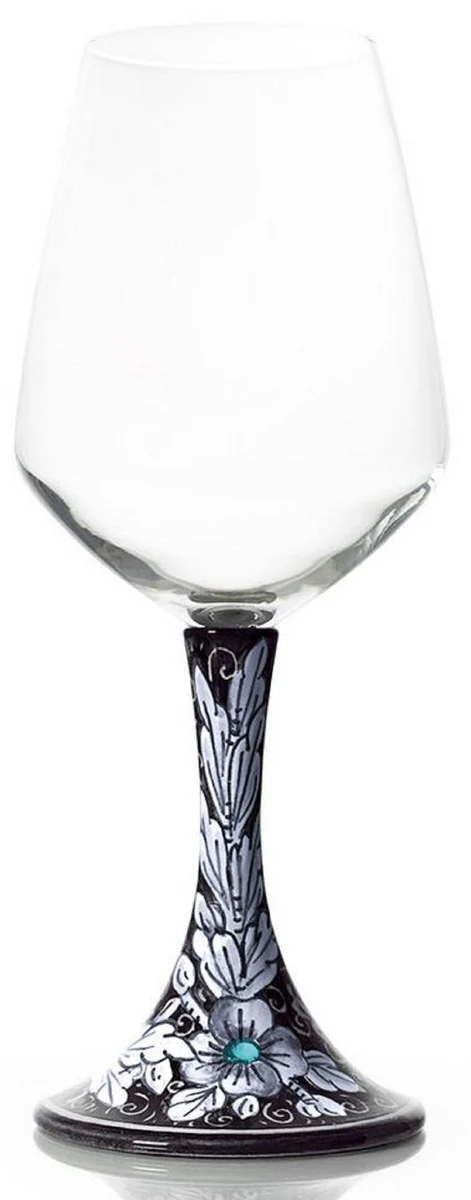 Casa Padrino conjunto de 6 copas de vino de cer¨¢mica de lujo negro / multicolor A. 23,5 cm - Copas de vino hechas y pintadas a mano - Accesorios hoteles y restaurantes - Hecho en Italia