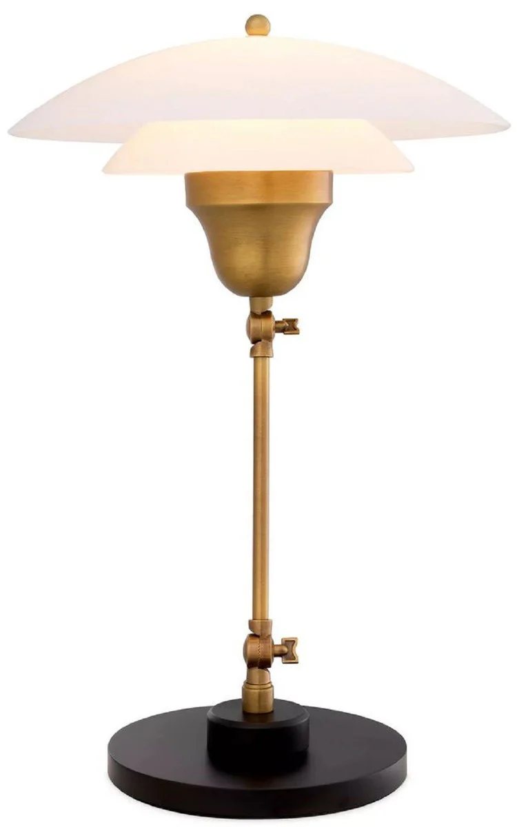 Casa Padrino lámpara de mesa de lujo latón antiguo / negro / blanco Ø 42 x A. 55 cm - Lámpara de escritorio orientable con pantalla redonda de vidrio - Iluminación de lujo - Muebles de lujo