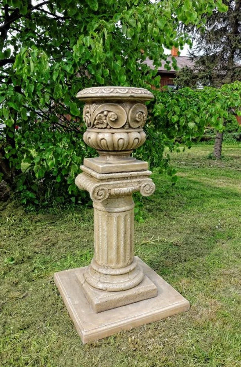 Casa Padrino maceta barroco gris Ø 39 x A. 40 cm - Magnífico maceta de estilo barroco - Accesorios de decoración de jardín barroco