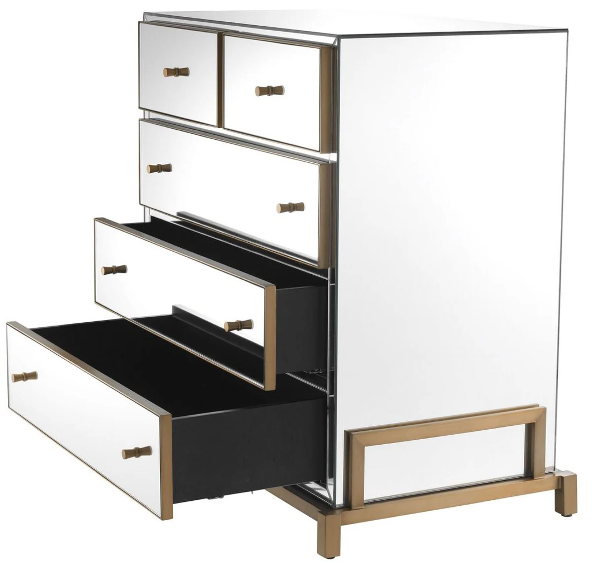 Casa Padrino c¨®moda de vidrio espejo de lujo con 5 cajones lat¨®n 88,5 x 52 x A. 87,5 cm - Armario de dormitorio con espejo - Muebles de Dormitorio