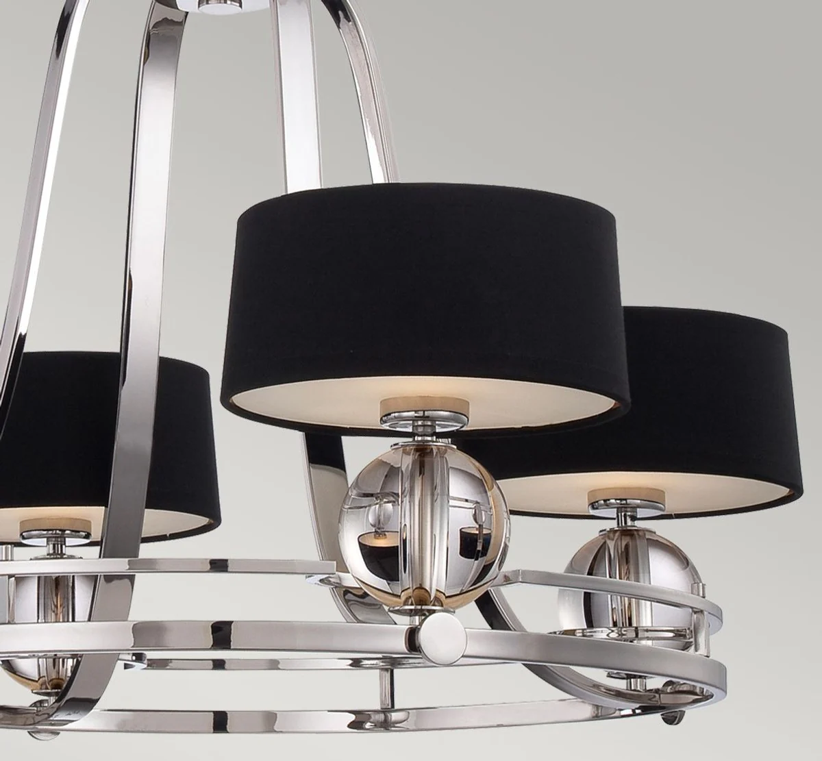 Casa Padrino lámpara de araña LED Art Deco de lujo plata / negro Ø 77,5 x A. 57,2 cm - Lámpara de araña redonda de metal con pantallas - Araña de salón - Luces Art Deco - Luces de lujo