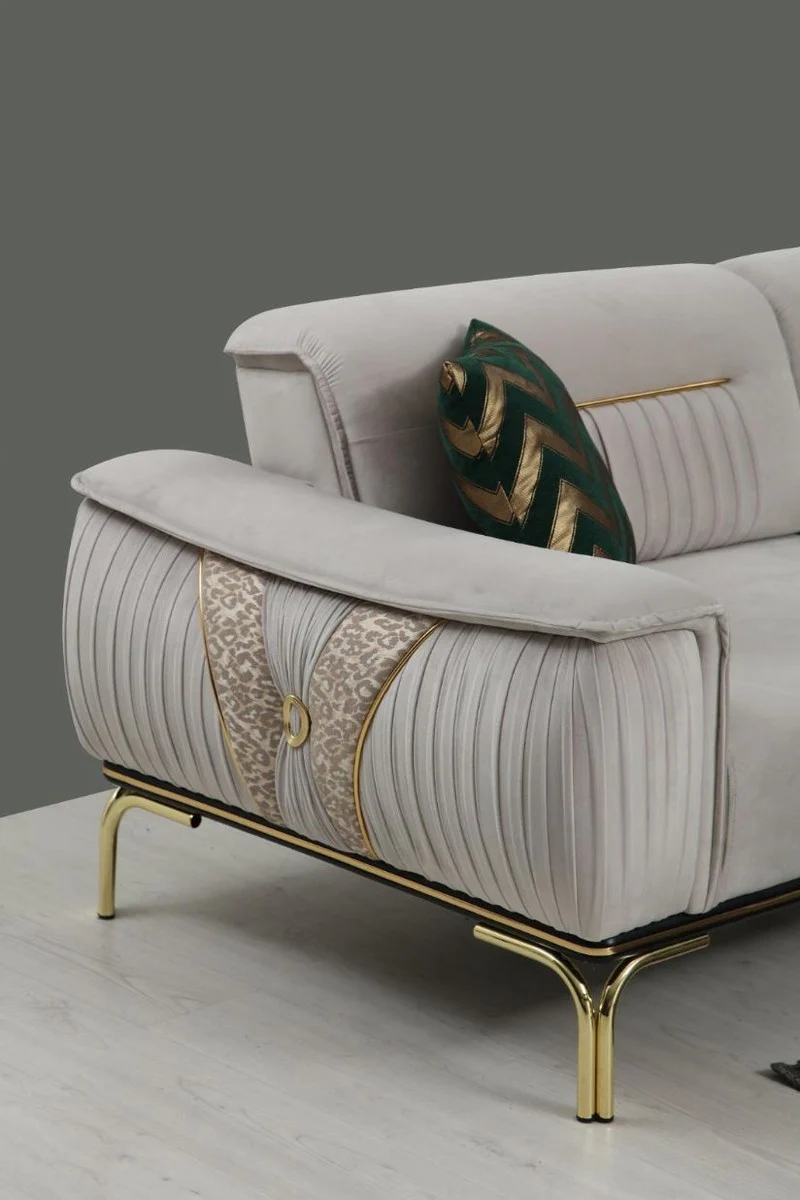 Casa Padrino sof¨¢ de sal¨®n de lujo con respaldo ajustable gris / beige / oro 223 x 93 x A. 78 cm - Muebles de sal¨®n de lujo