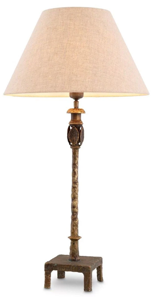 Casa Padrino lámpara de mesa de lujo latón vintage / beige Ø 44,5 x A. 84 cm - Lámpara de escritorio con pantalla redonda - Lámparas de mesa de lujo - Lámparas de escritorio de lujo