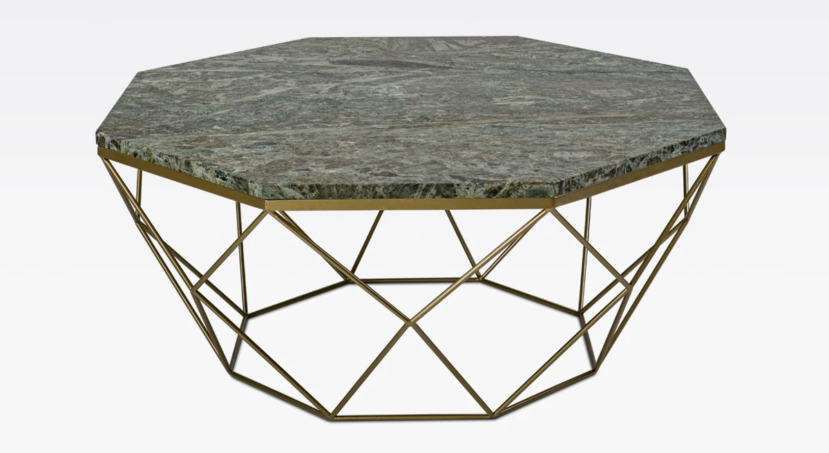 Casa Padrino mesa de centro de lujo oro / verde 92 x 92 x A. 40 cm - Mesa de sal¨®n octogonal con encimera de m¨¢rmol y estructura de metal - Muebles de sala modernos