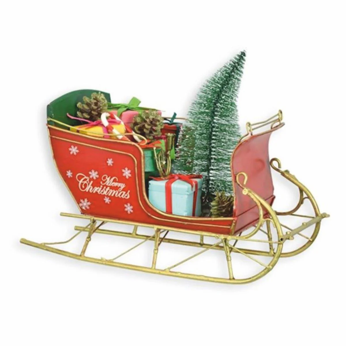 Casa Padrino trineo navide?o decorativo de chapa rojo / verde / oro 30 cm - Decoraci¨®n navide?a