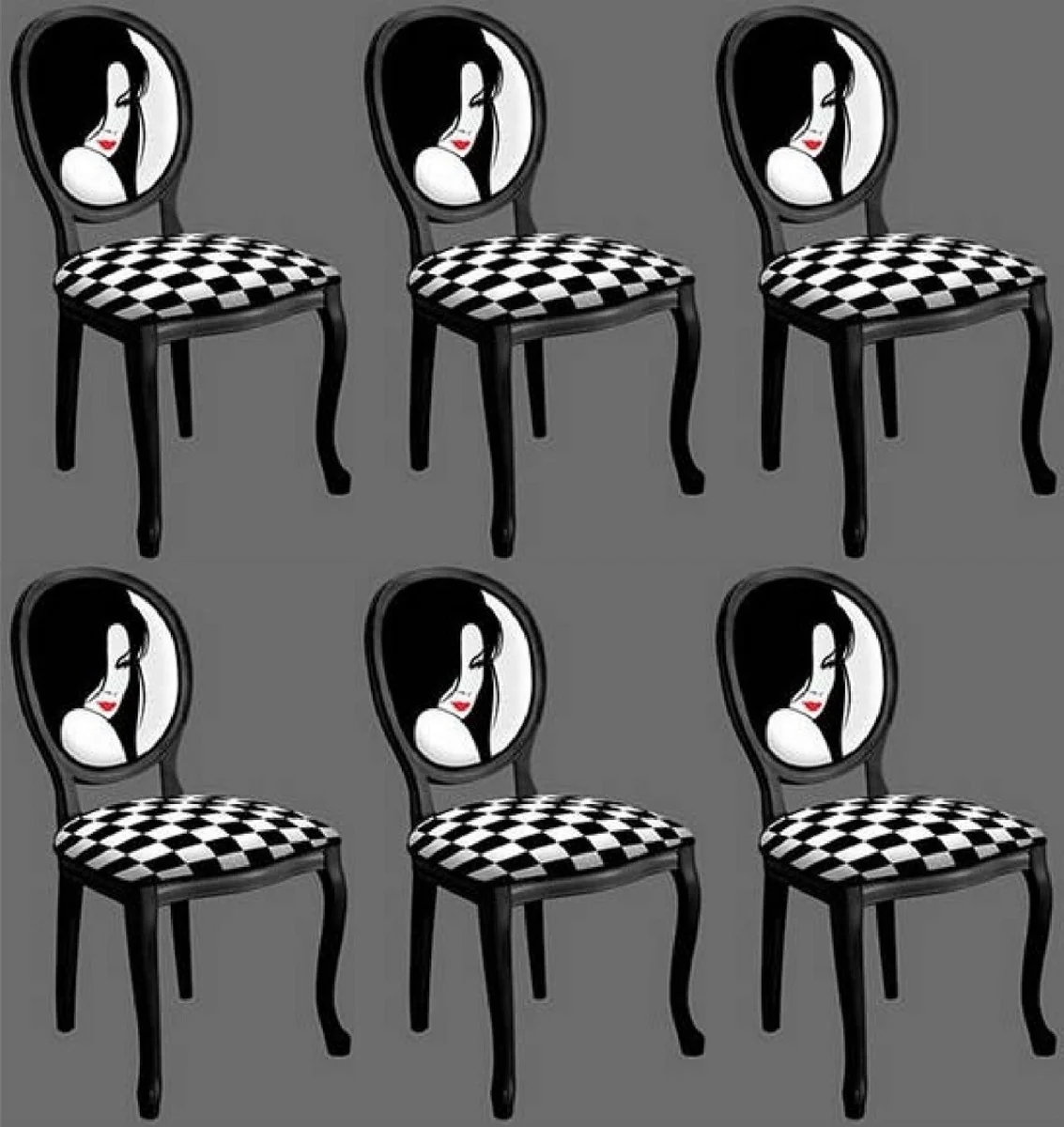 Casa Padrino conjunto de sillas de comedor barroco negro / blanco / rojo - 6 Sillas de cocina hecho a mano en estilo barroco - Muebles de comedor barrocos