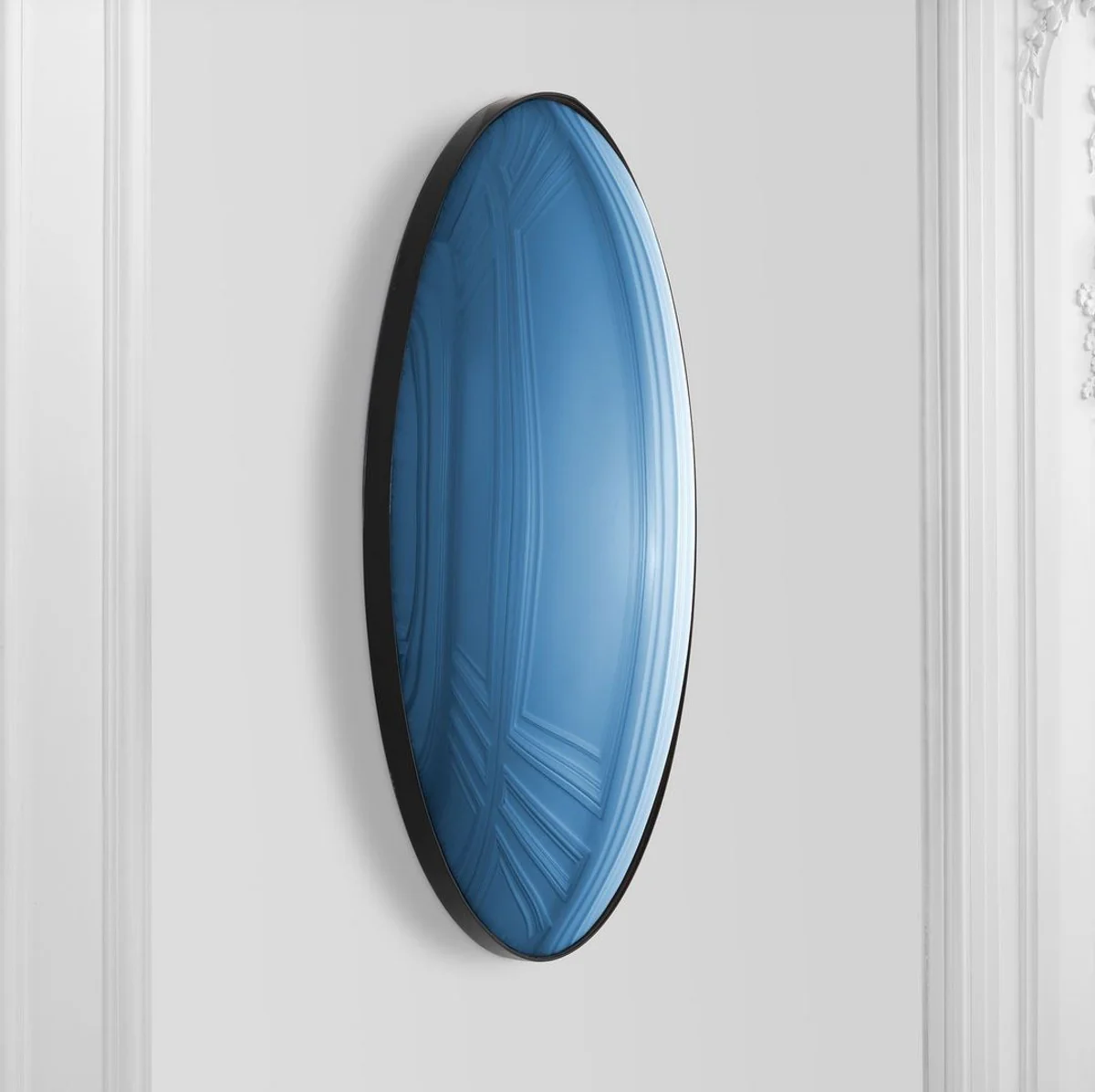 Casa Padrino espejo de lujo azul / negro ? 91 cm - Espejo de pared redondo convexo - Muebles de Lujo