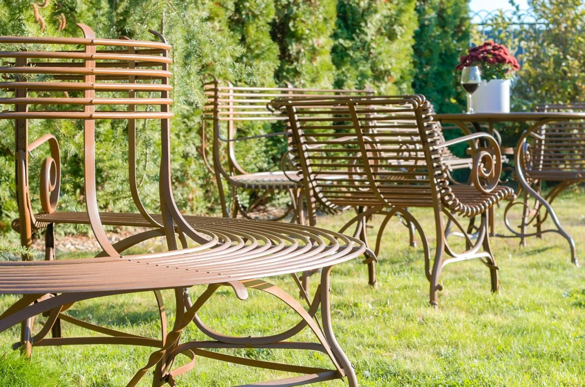 Casa Padrino banco de jard¨ªn Art Nouveau marr¨®n 180 x A. 88 cm - Banco de jard¨ªn forjado a mano - Banco de ¨¢rbol semicircular de hierro forjado - Muebles de jard¨ªn de hierro forjado