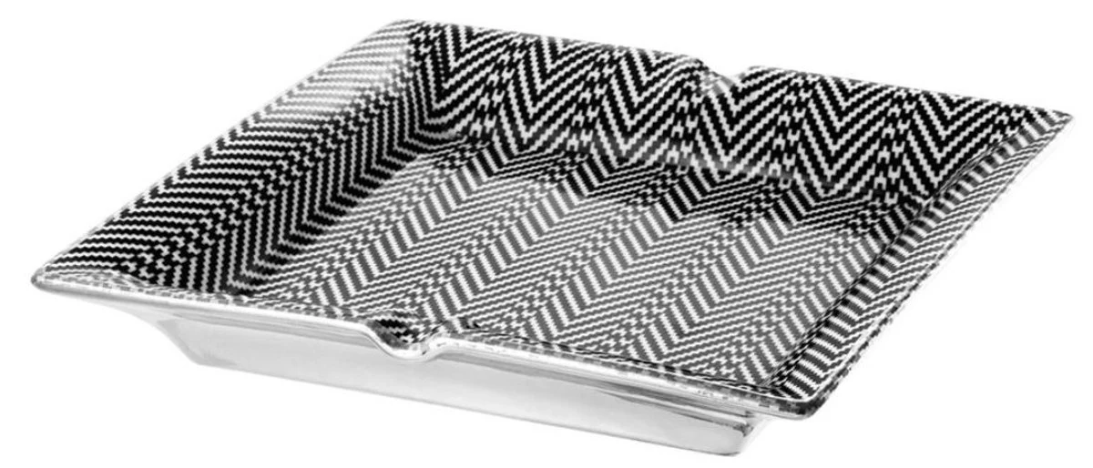 Casa Padrino Cenicero de Porcelana Negro / Blanco 24 x 24 x H. 3 cm - Calidad de Lujo