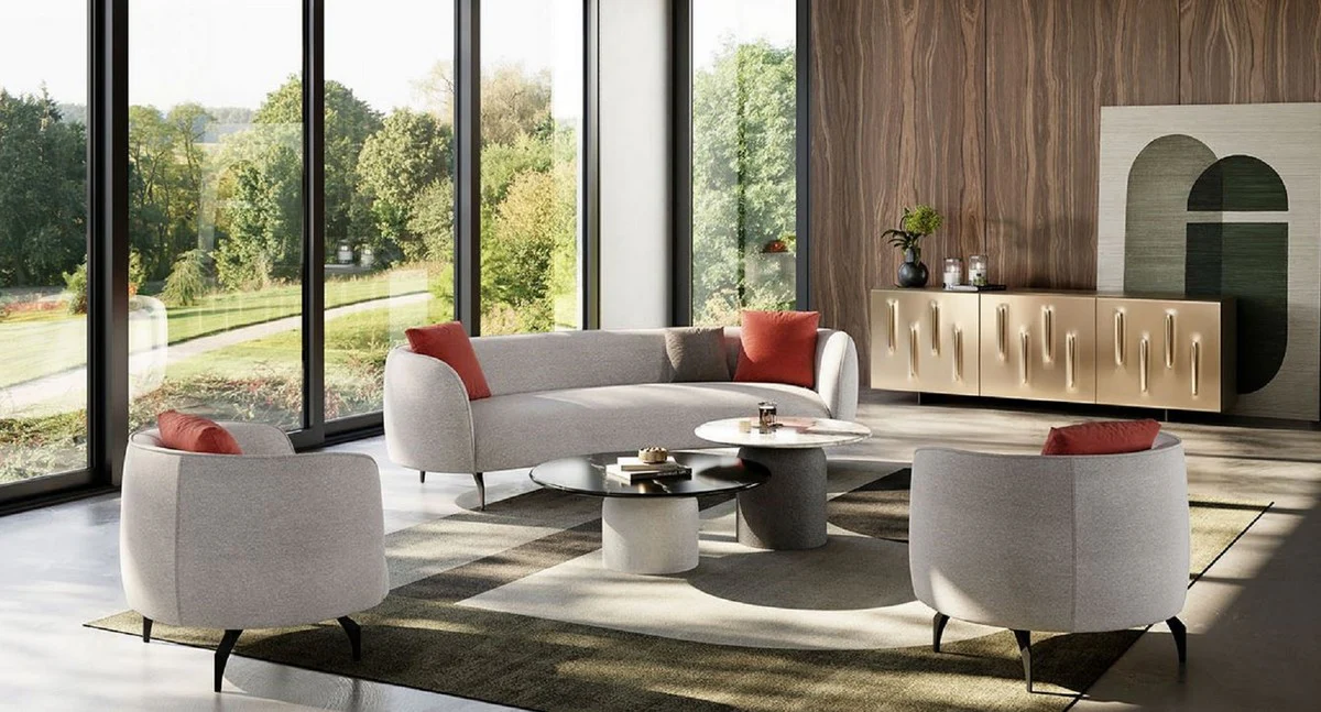 Casa Padrino sof¨¢ de lujo gris / negro 240 x 102 x A. 70 cm - Sof¨¢ de sal¨®n curvo - Sof¨¢ de hotel - Muebles de sal¨®n - Muebles de hotel - Muebles de lujo - Interiores de lujo - Interiores de sal¨®n