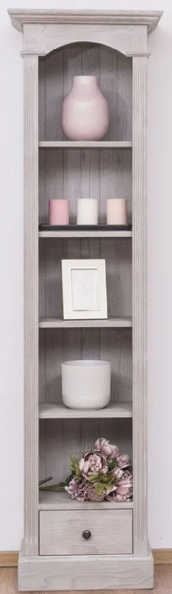 Casa Padrino armario estanter¨ªa de estilo campestre gris claro 50 x 33 x H. 190 cm - Armario de Madera Maciza con 4 Estantes y Cajone - Muebles de Estilo Campestre