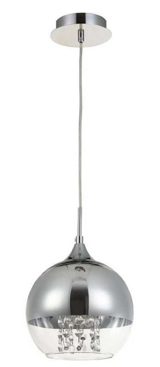 Casa Padrino lámpara colgante plata Ø 20 x H. 17,5 cm - Lámpara Colgante con Pantalla Redonda y Colgantes de Cristal de Primera Calidad