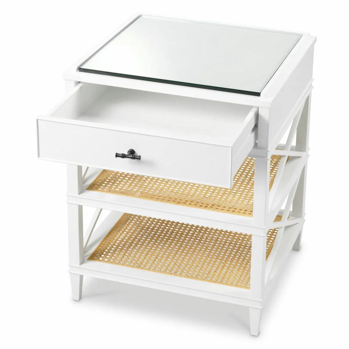 Casa Padrino mesa auxiliar de lujo de caoba con caj¨®n y tapa de vidrio A. 76 cm