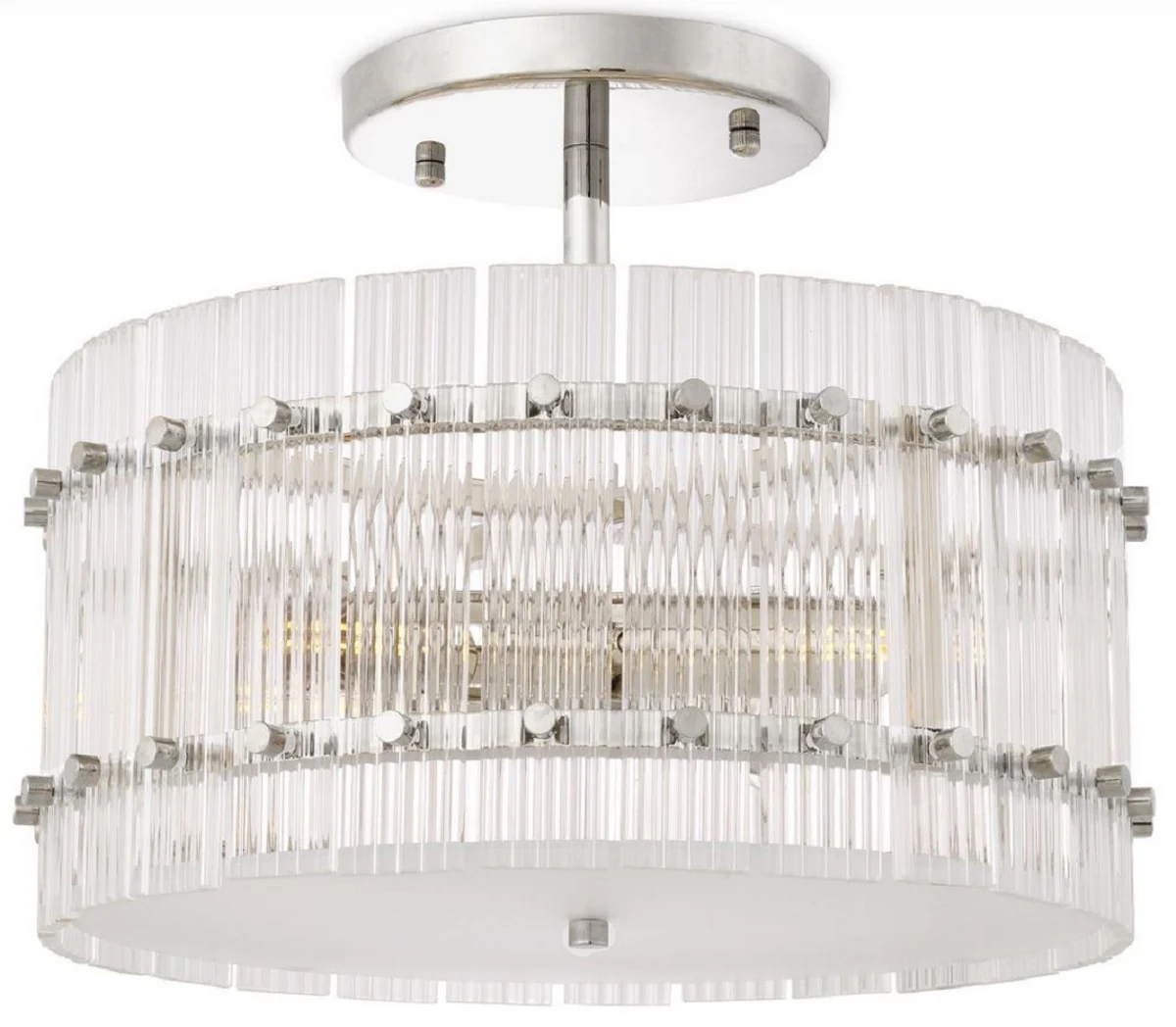 Casa Padrino lámpara de techo de lujo plata / blanco Ø 45 x A. 22 cm - Lámpara de techo redonda de vidrio - Lámparas de techo modernos