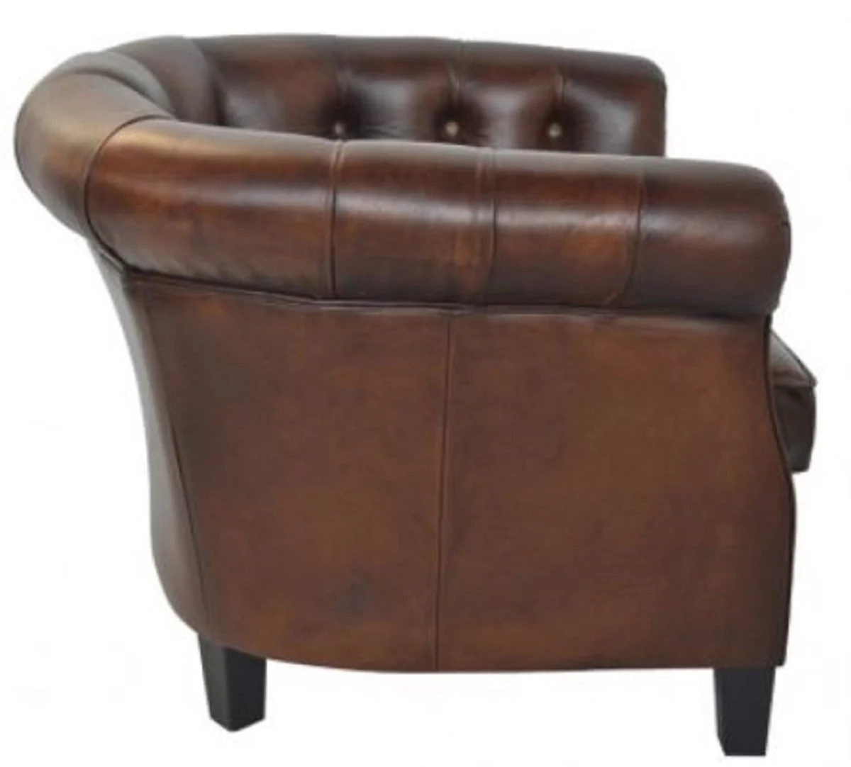 Casa Padrino sill¨®n de cuero Chesterfield de lujo marr¨®n oscuro / negro 80 x 80 x A. 66 cm - Sill¨®n de sal¨®n de cuero aut¨¦ntico - Muebles de Sal¨®n Chesterfield