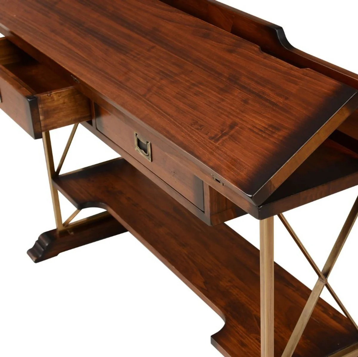 Casa Padrino Consola de Lujo de Estilo Vintage Marr¨®n / Lat¨®n 140 x 40 x A. 89 cm - Mesa Consola de Madera Maciza con 2 Cajones - Muebles de Madera Maciza - Muebles de Estilo Vintage de Lujo