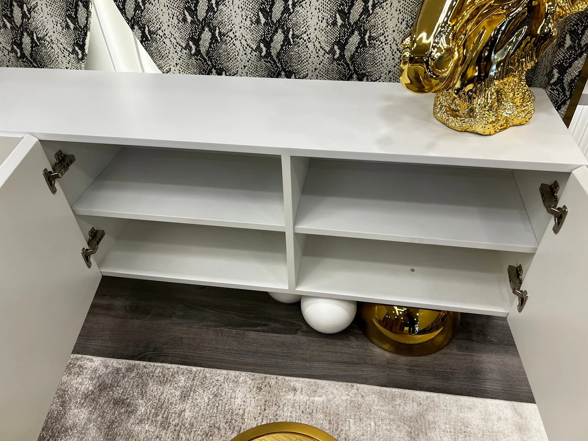 Casa Padrino gabinete de TV de dise?o de lujo blanco / oro 250 x 35 x A. 60 cm - Aparador de madera maciza con 4 puertas - Muebles de lujo - Muebles de hotel - Muebles de dise?o