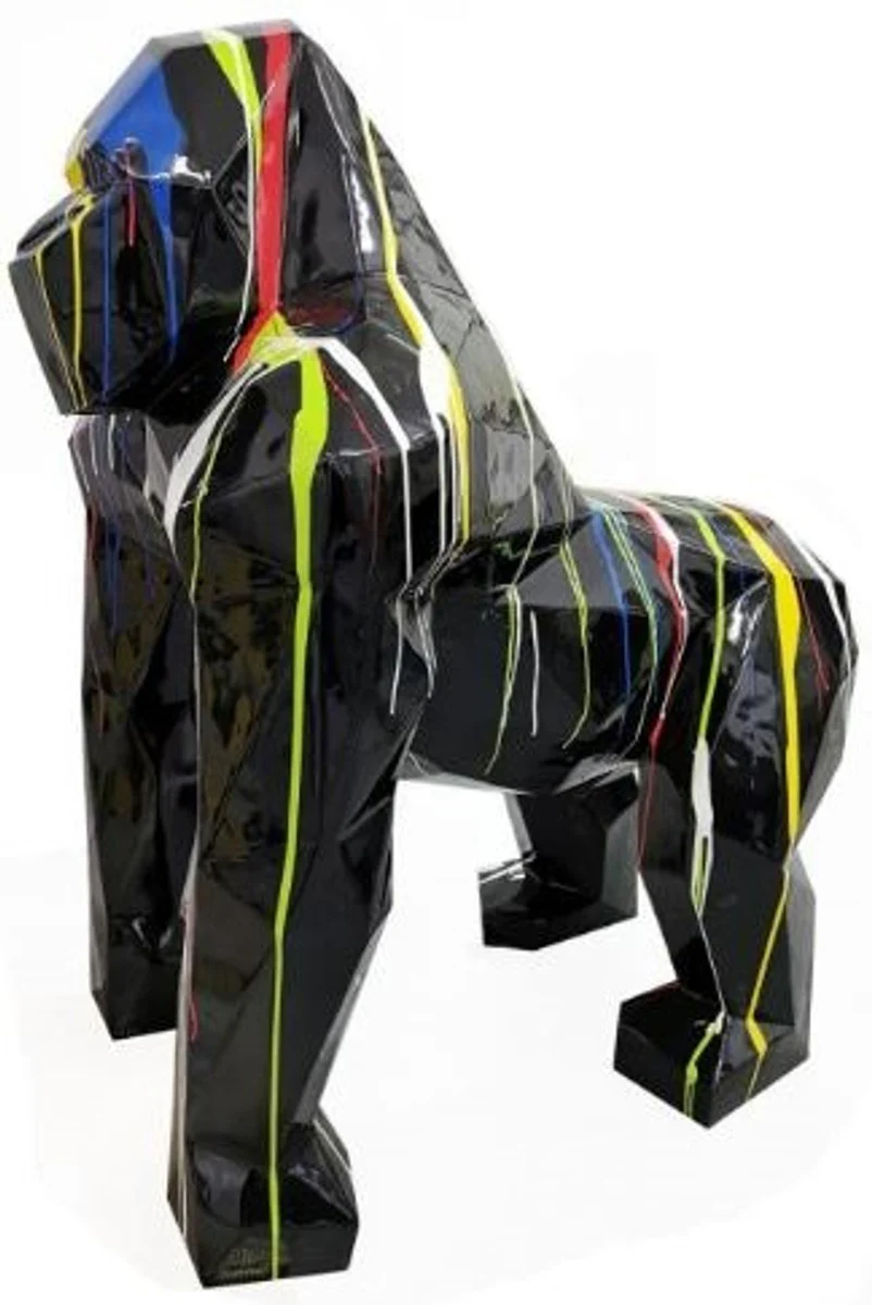 Casa Padrino escultura decorativa de diseño mono gorila negro / multicolor 118 x 78 x A. 128 cm - Figura animal decorativa - Enorme Figura de Decoración de Jardín