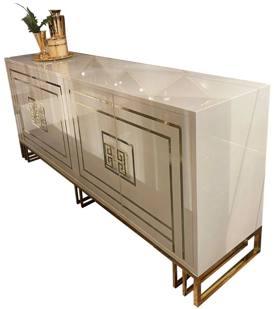 Casa Padrino aparador de lujo crema / oro 220 x 55 x A. 92 cm - Gabinete noble con 4 puertas - Calidad de Lujo - Muebles de Lujo