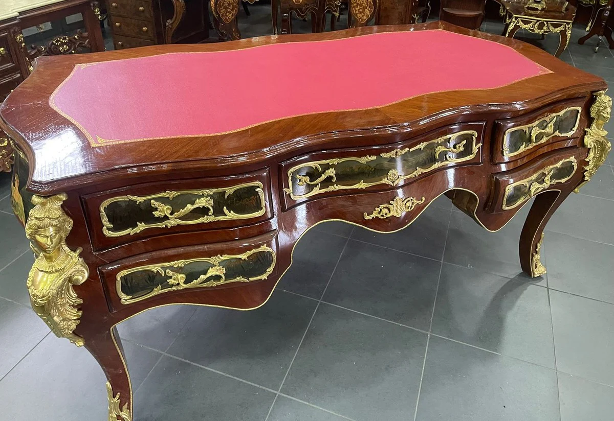 Casa Padrino escritorio barroco de madera maciza marr¨®n / multicolor / oro / rosa - Magn¨ªfica mesa de oficina de estilo barroco - Muebles de oficina barrocos hechos a mano