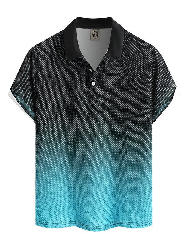 Abstract Gradient Geometric Button Short Sleeve Polo Shirt
