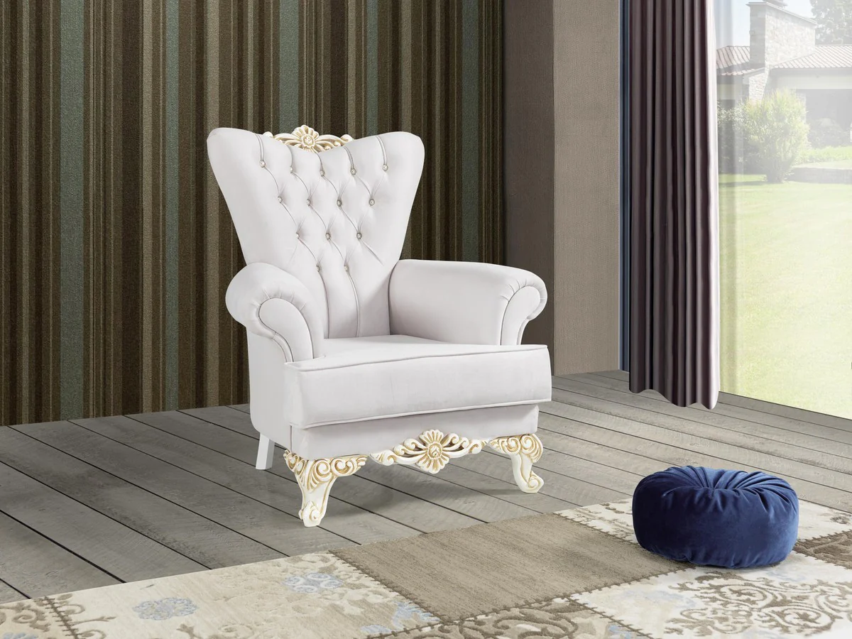 Casa Padrino conjunto de sala de estar barroco gris claro / blanco / crema / oro - 2 Sof¨¢s y 2 Sillones y 1 Mesa de Centro - Muebles de sal¨®n nobles de estilo barroco