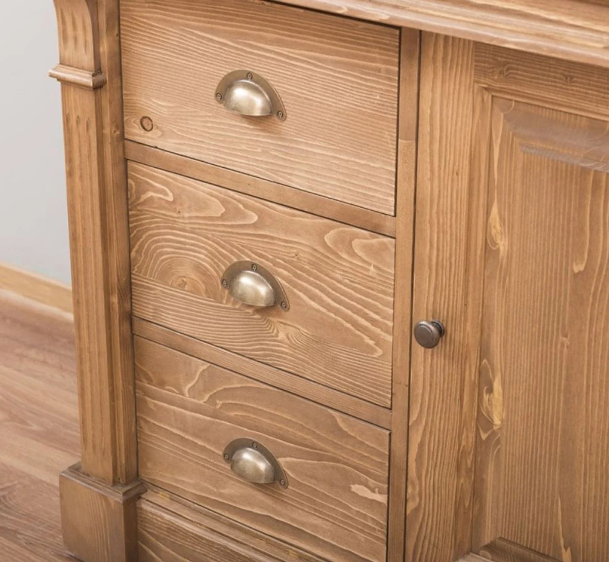 Casa Padrino Conjunto de Baño de Estilo Campestre Natural / Blanco - 1 Gabinete del Fregadero y 1 Espejo de Pared - Muebles de Baño de Madera Maciza en Estilo Campestre