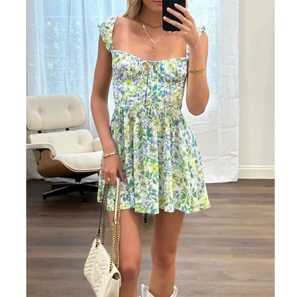Floral Print Mini Cake Dress