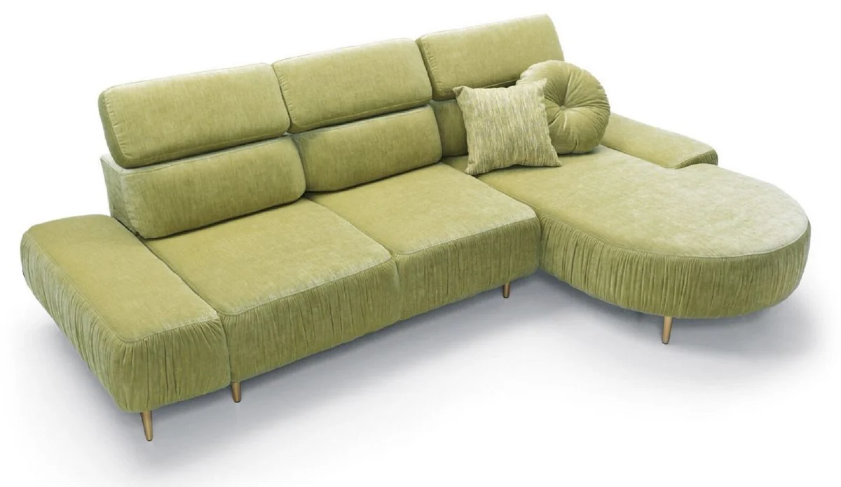 Casa Padrino sof¨¢ esquinero de lujo verde / lat¨®n 294 x 105-182 x A. 83-97 cm - Sof¨¢ de sal¨®n con 3 reposacabezas regulables y asiento regulable el¨¦ctricamente - Muebles de sal¨®n de lujo