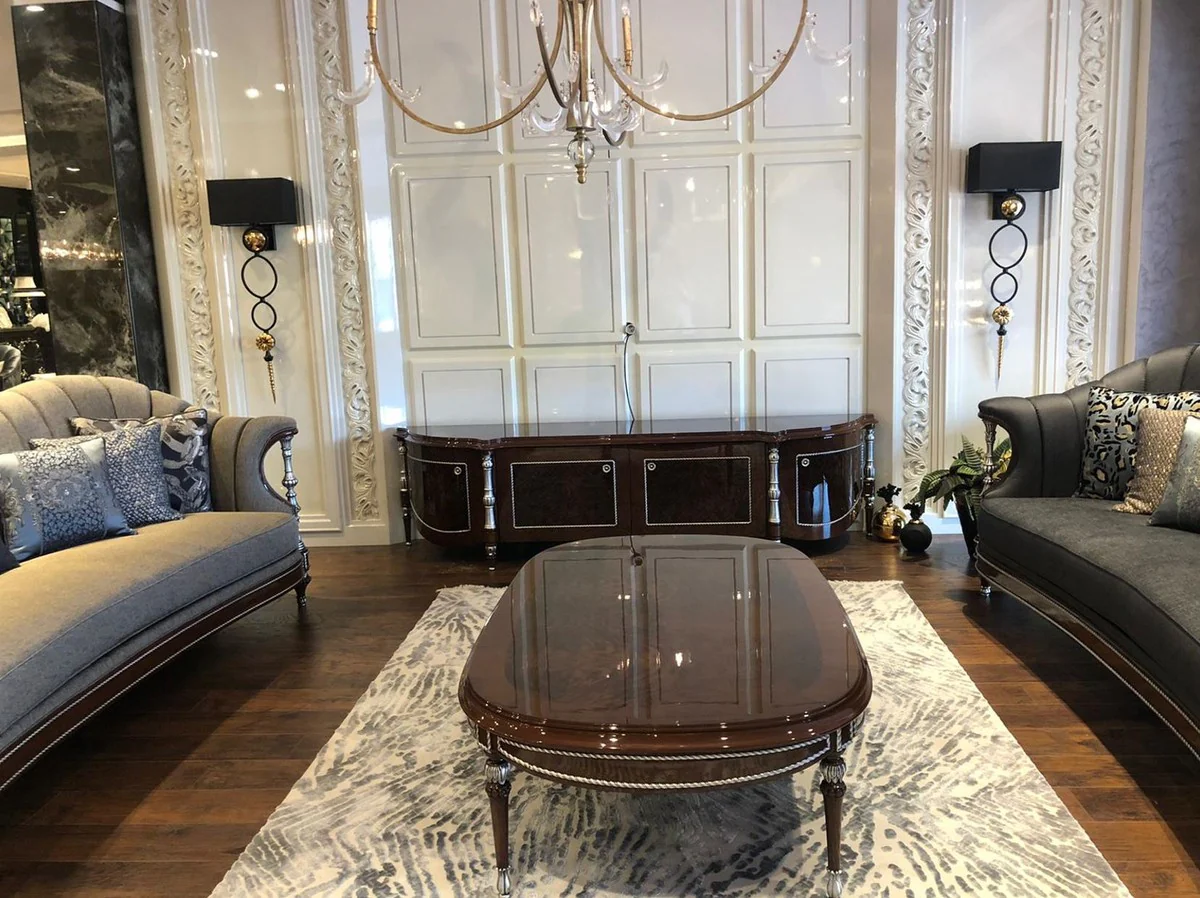 Casa Padrino armario de TV barroco de lujo marr¨®n / plata - Aparador de sal¨®n noble con 4 puertas - Muebles barrocos de alta calidad