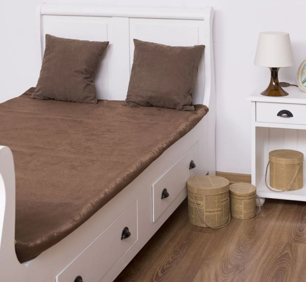 Casa Padrino conjunto de muebles para habitación infantil de madera maciza de estilo campestre blanco - 1 Cama Individual y 1 Guardarropa y 1 Mesita de Noche - Muebles estilo campestre