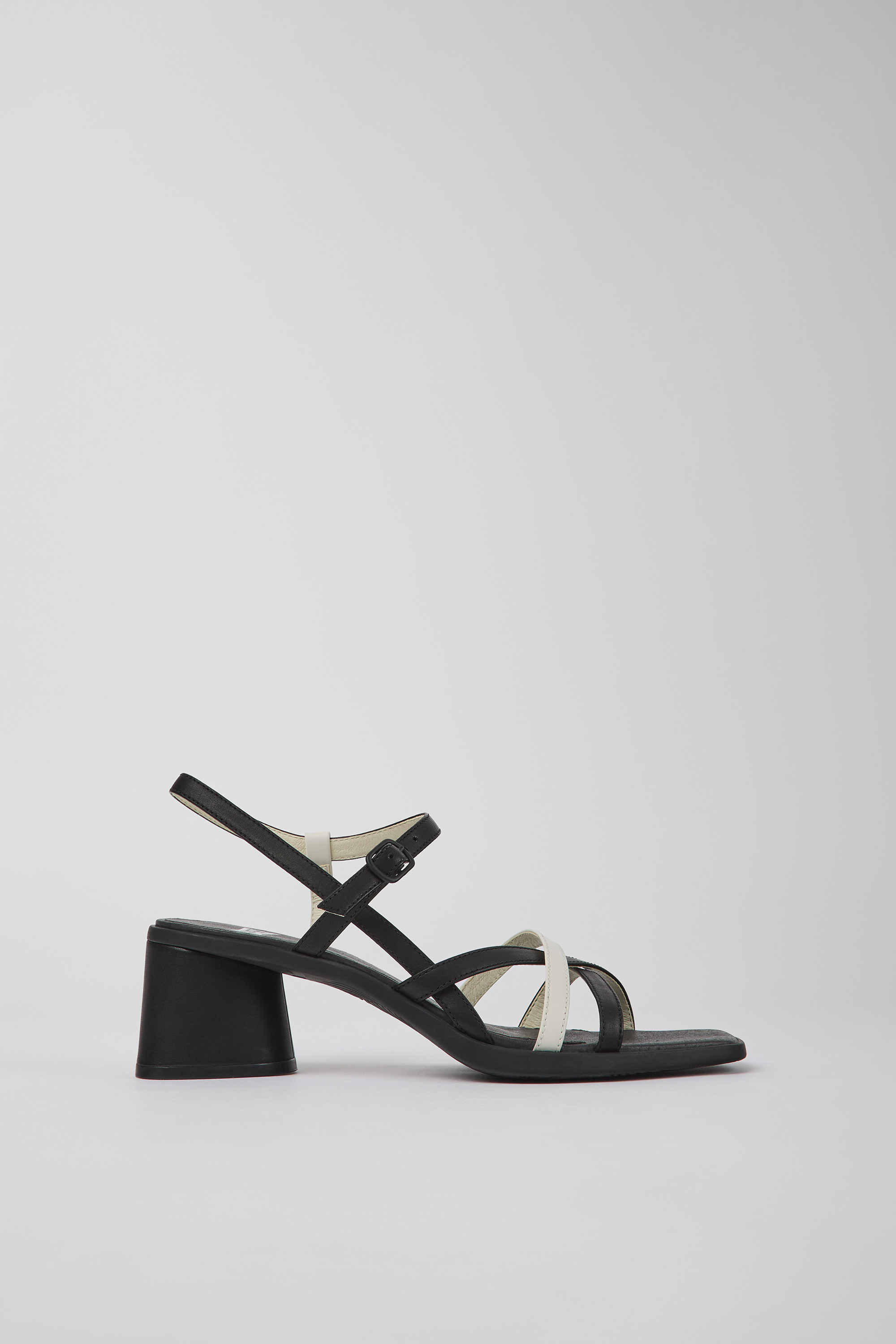 Twins - Black and white leather sandals for women