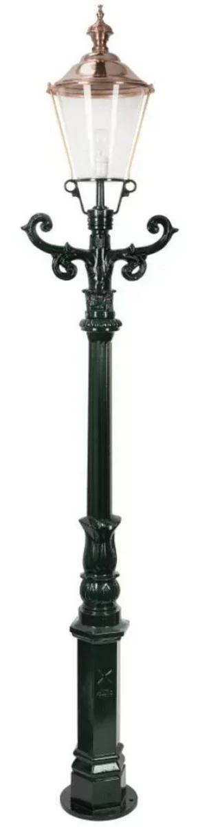 Casa Padrino linterna de jardín Art Nouveau verde / cobre 42 x 29 x A. 210 cm - Lámpara de pie de jardín de aluminio pintado con polvo - Iluminación nostálgica - Luces nostálgicas