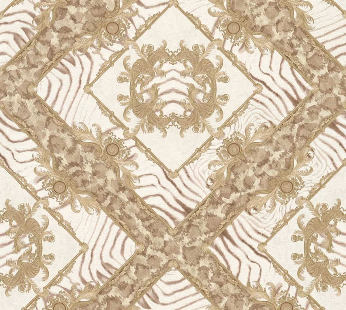 Papel pintado no tejido barroco diseñador Versace Vasmare 349041 crema / beige / marrón - Alta Calidad - Accesorios Decorativos