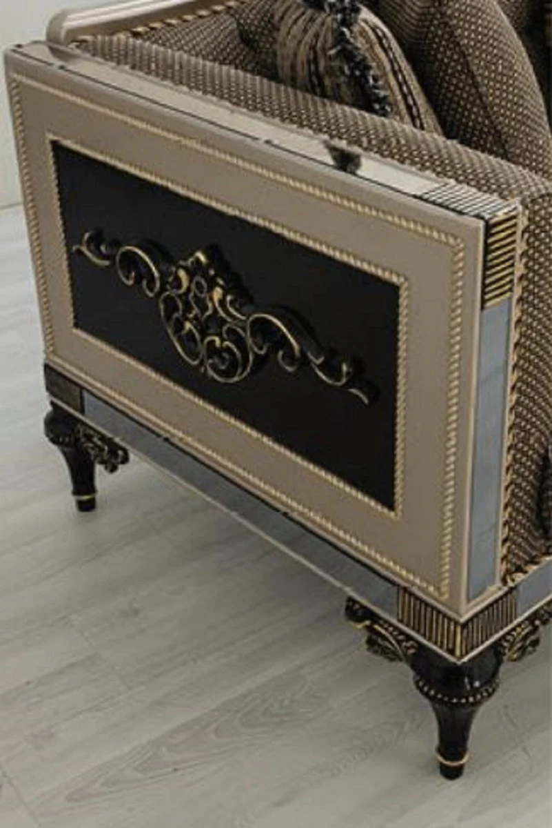 Casa Padrino sof¨¢ barroco de lujo marr¨®n / blanco / negro / oro - Magn¨ªfico sof¨¢ de sal¨®n con cojines decorativos - Muebles de sal¨®n barrocos