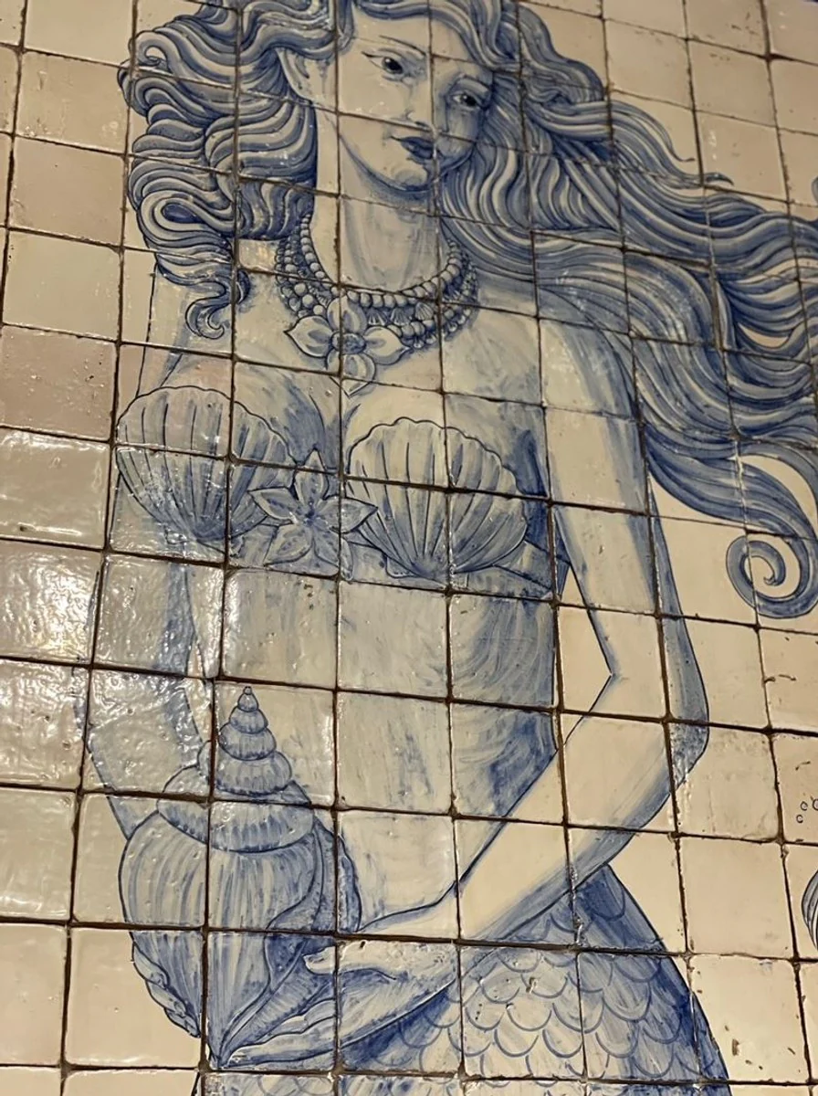 Casa Padrino pintura mural barroco de lujo sirena crema / azul A. 280 cm - Decoraci¨®n de pared barroco