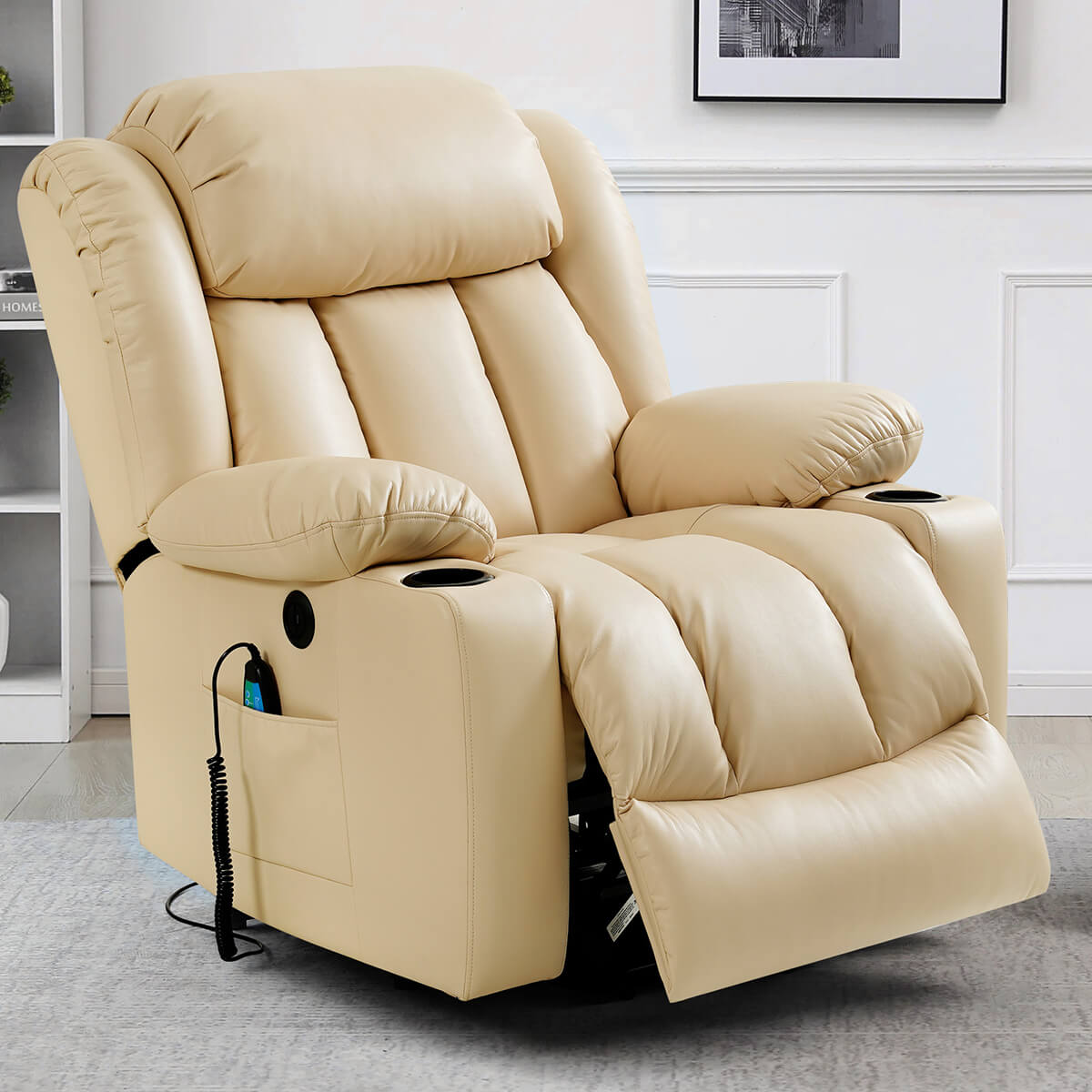 Clearance Sale Mcombo Electric lift Recliner sofa with massage and heating functions, 3 positions, 2 side pockets and cup holders, USB ports!