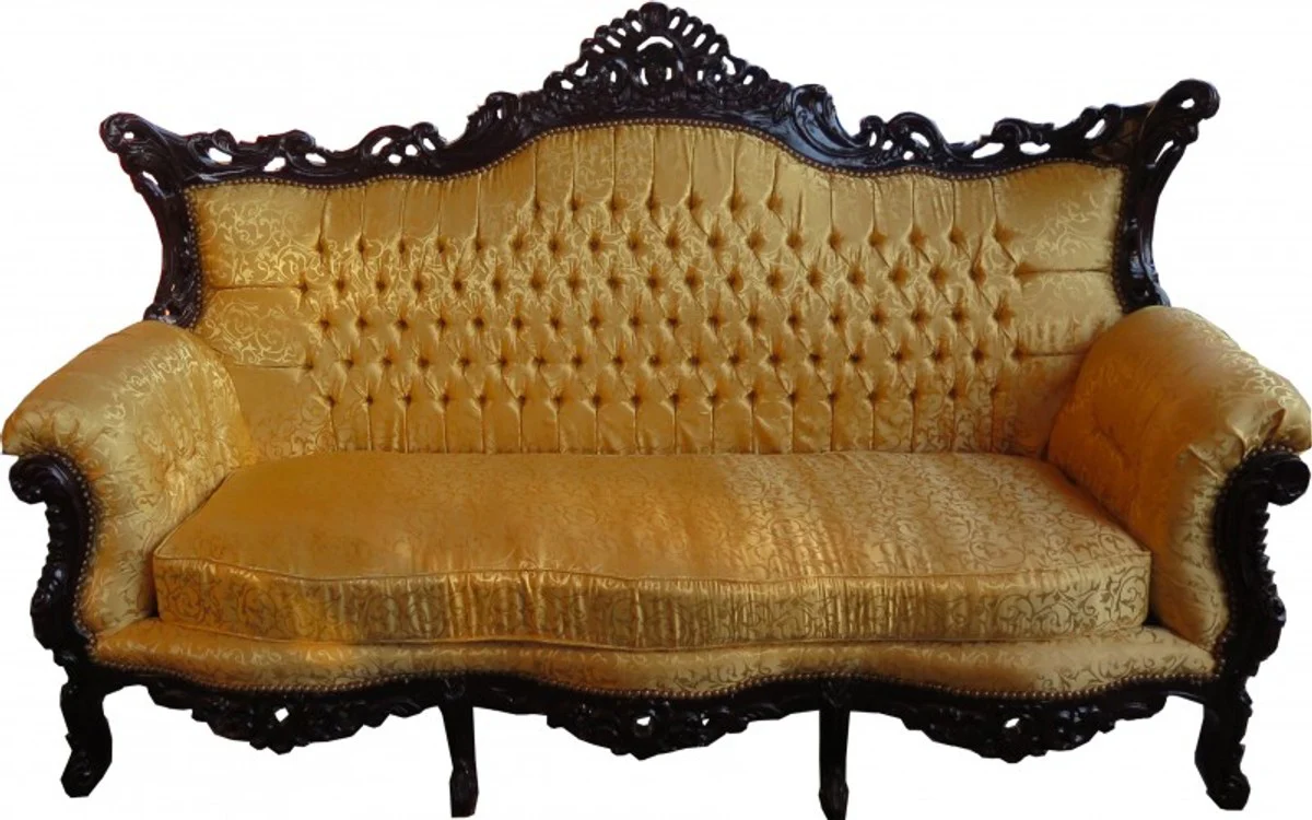 Casa Padrino Baroque 3 seater Gold Pattern / Mahogany Brown - Living room furniture Coffee Lounge