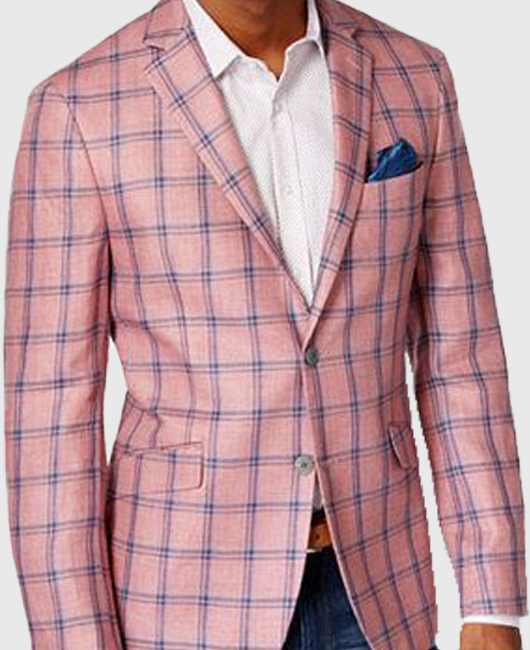 OK Fashion Pink Plaid Print Notch Lapel Two Button Blazer