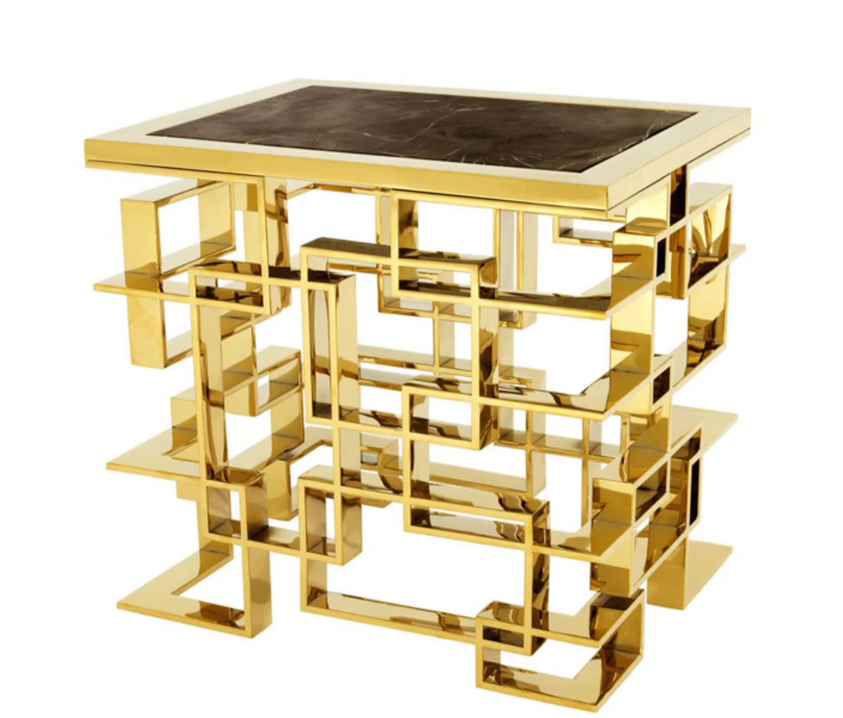 Casa Padrino luxury art deco designer side table gold with brown marble top - Luxury Collection