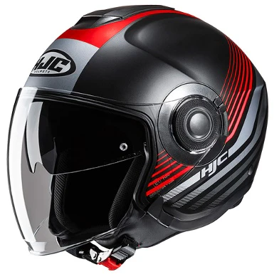 CASCO JET HJC I40 DOVA - NEGRO / ROJO / PLATA