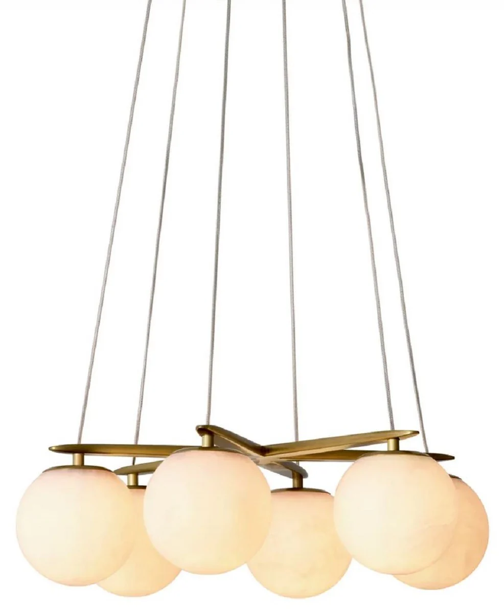 Casa Padrino l¨¢mpara de ara?a de lujo lat¨®n antiguo / alabastro ? 60 x A. 17 cm - L¨¢mpara de ara?a de sal¨®n regulable en altura con pantallas redondas de alabastro - Calidad de lujo