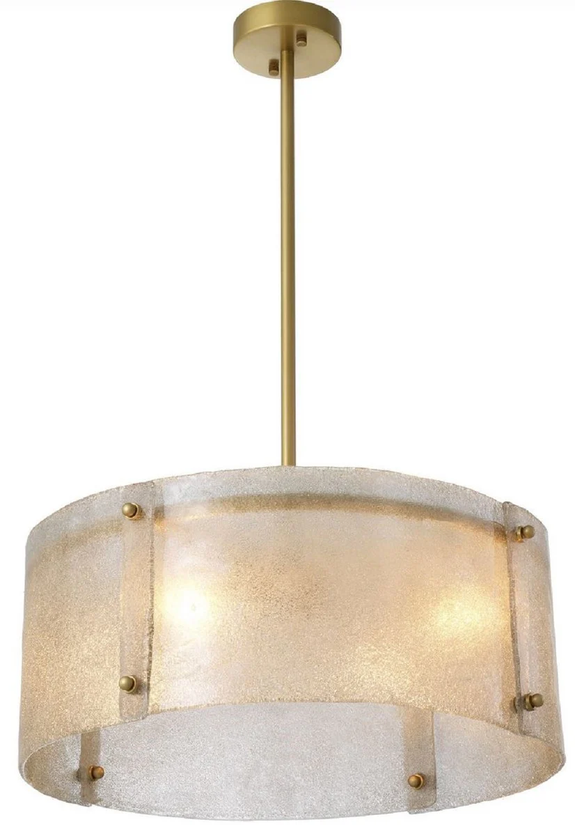 Casa Padrino lámpara de araña de lujo latón antiguo Ø 68 x A. 28,5 cm - Lámpara de araña redonda de metal con pantalla de vidrio soplado a mano - Calidad de Lujo