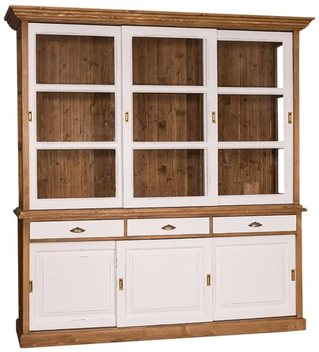Casa Padrino Gabinete de Cocina Estilo Country Marr¨®n / Blanco Antiguo 206 x 53 x H. 219 cm - Gabinete de Cocina de 2 Piezas con 6 Puertas Corredizas y 3 Cajones