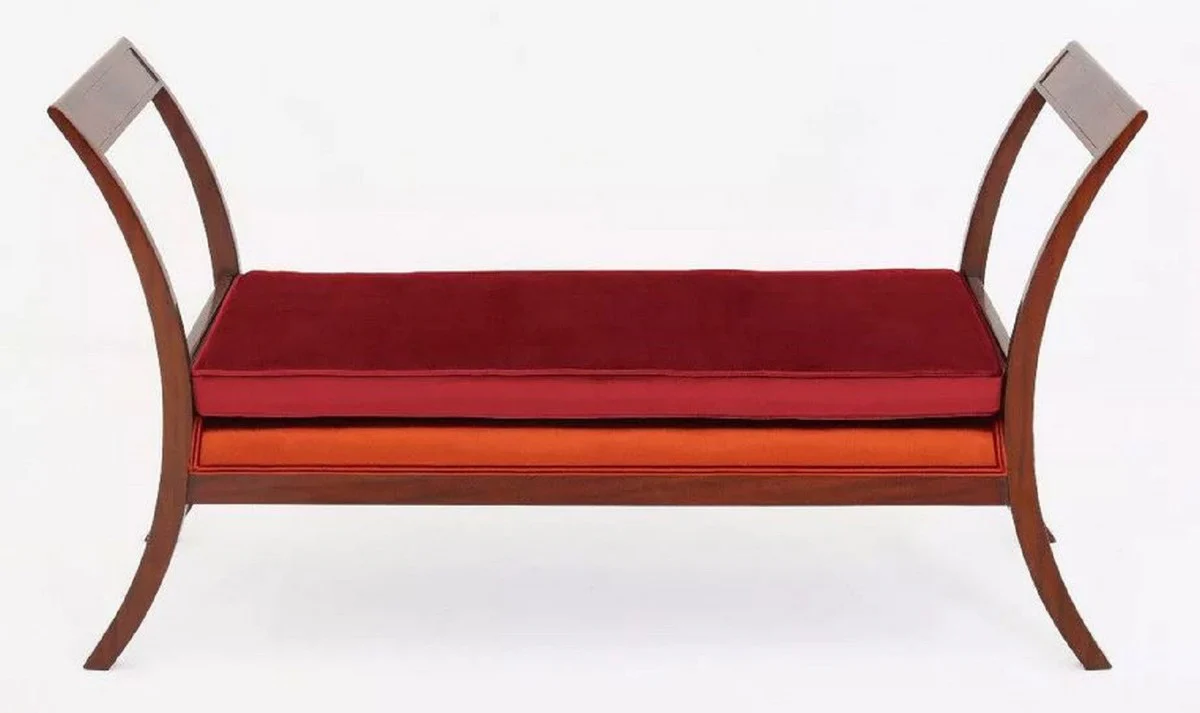 Casa Padrino banco Art Deco de lujo rojo burdeos / naranja / marrón 152 x 50 x A. 85 cm - Banco de salón tapizado - Muebles Art Deco - Muebles de lujo