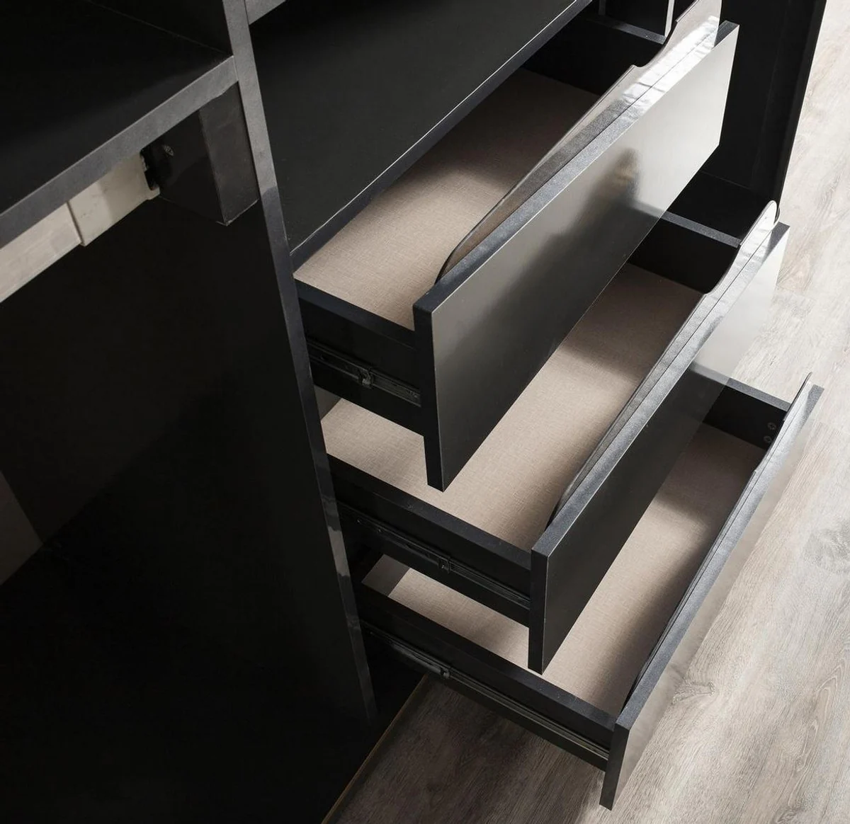 Casa Padrino armario de dormitorio Art Deco de lujo gris / oro 265 x 67 x A. 220 cm - Armario noble de madera maciza con 6 puertas con espejo - Muebles de dormitorio - Calidad de Lujo