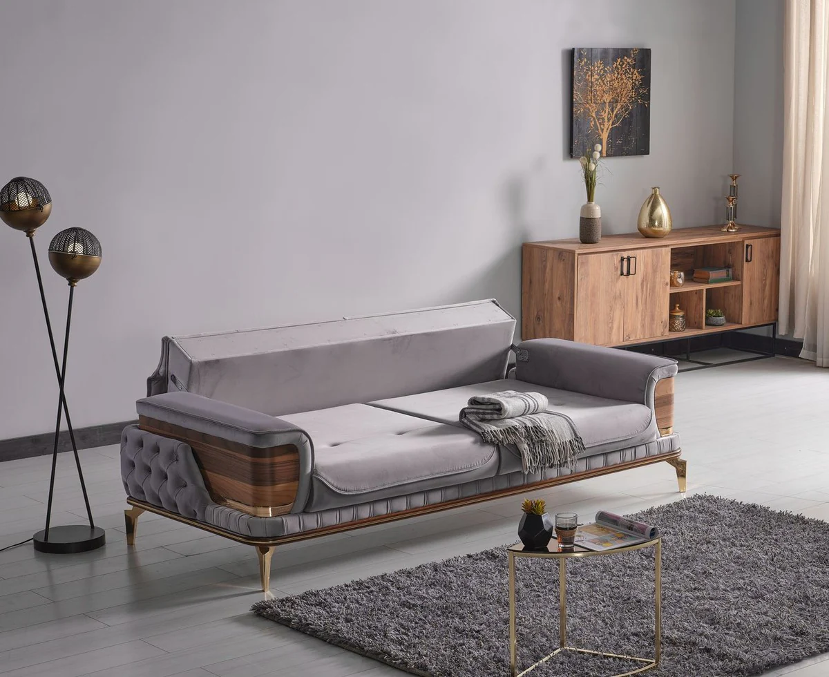 Casa Padrino sof¨¢ cama de lujo gris / marr¨®n / oro 232 x 92 x A. 85 cm - Sof¨¢ de sal¨®n con 2 almohadas - Muebles de sal¨®n de lujo