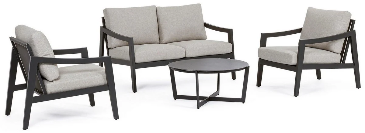 Casa Padrino conjunto de muebles de jard¨ªn de lujo gris / antracita - 1 Sof¨¢ de Jard¨ªn y 2 Sillones de Jard¨ªn y 1 Mesa de Jard¨ªn de Lujo - Muebles de jard¨ªn - Muebles de piscina - Muebles de lujo