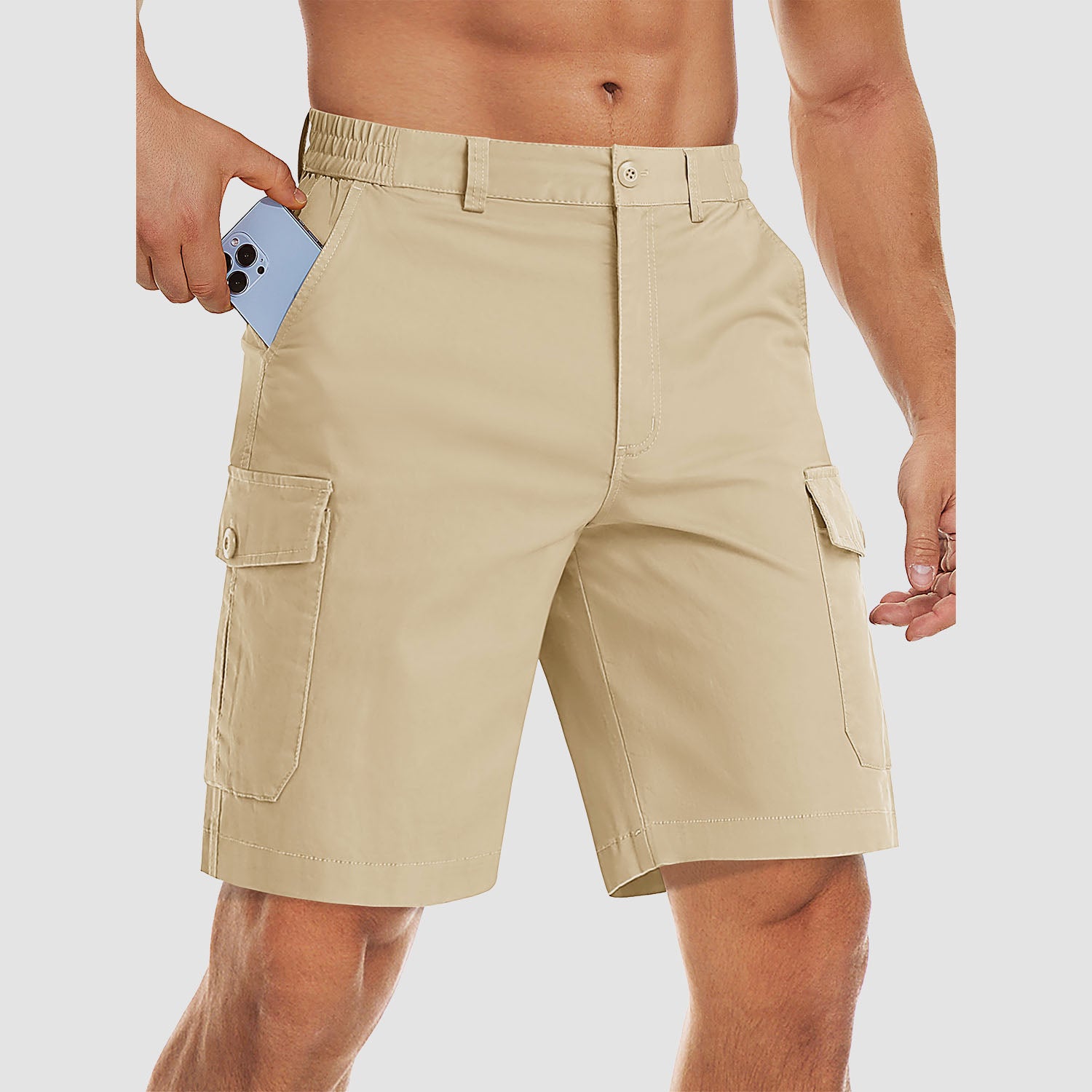 Men's Cargo Shorts with Multi Pockets for Work Elastic Waist Casual Cotton Shorts