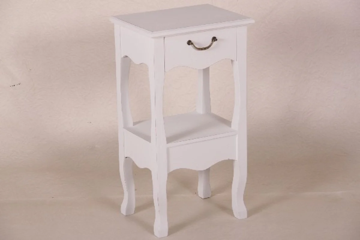 Casa Padrino Chest with 1 drawer, country-style oval white antique look - bedside - bedside table - side table